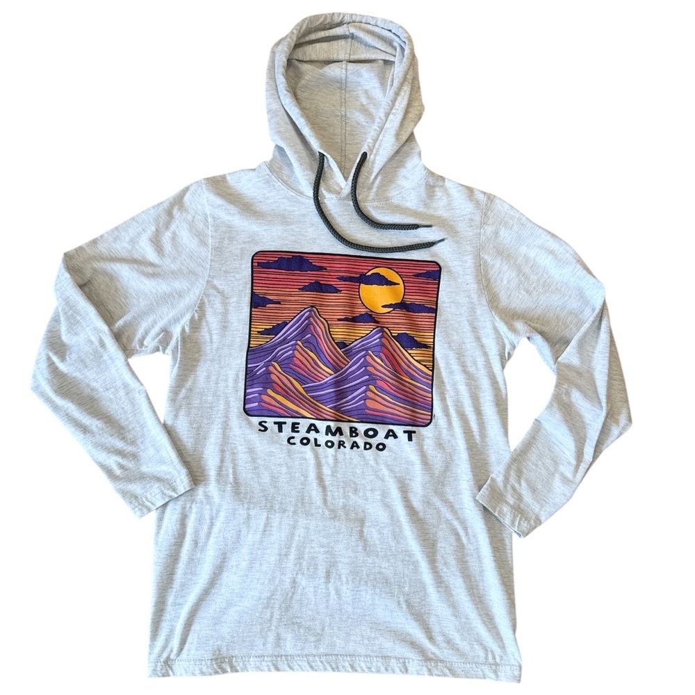 Steamboat Colorado lightweight hoodie light gray mountain graphic print S